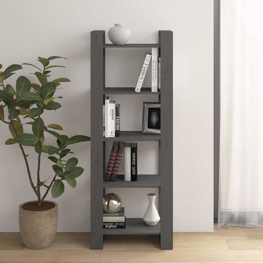 vidaXL Библиотека/разделител за стая сива 60x35x160 см бор масив