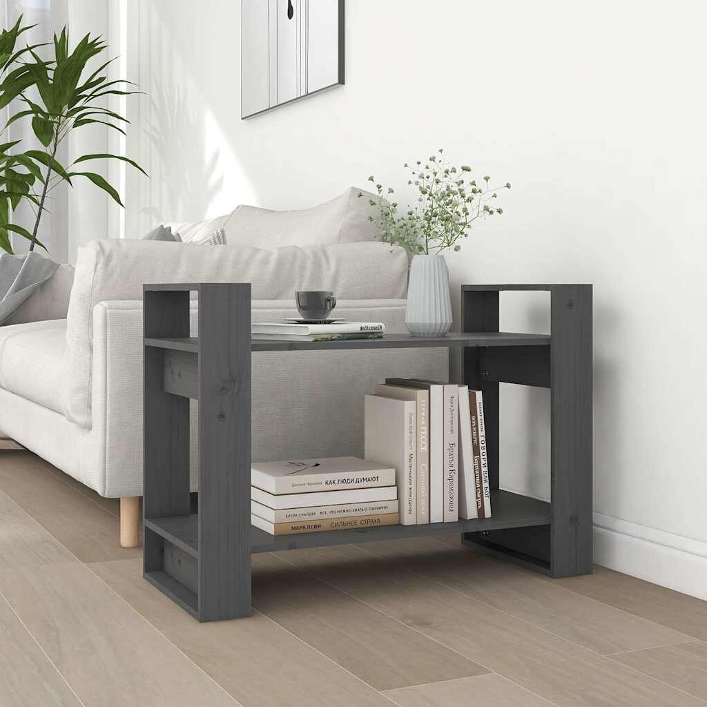 vidaXL Библиотека/разделител за стая сива 80x35x565 см бор масив