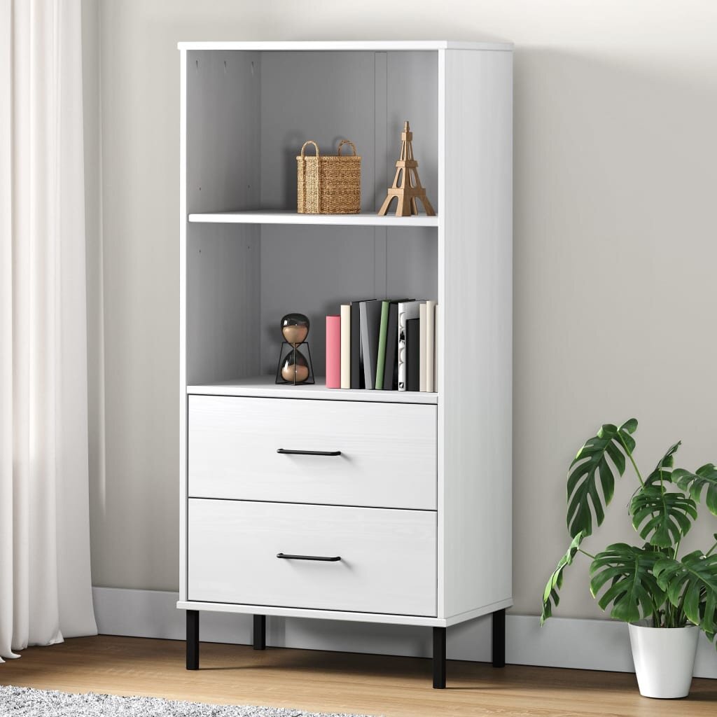 vidaXL Библиотека с 2 чекмеджета бяла 60x35x1285 см дърво масив OSLO