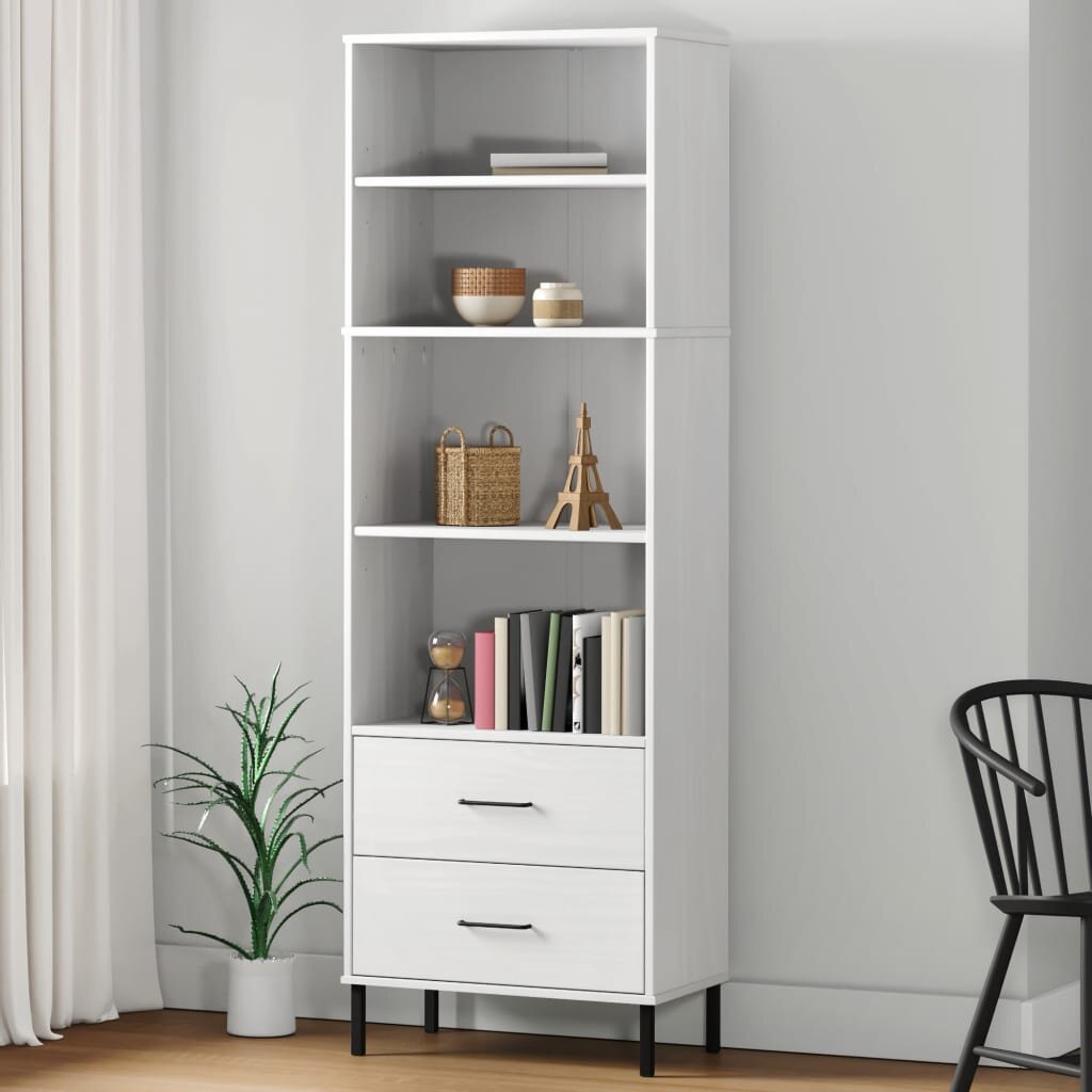 vidaXL Библиотека с 2 чекмеджета бяла 60x35x180 см масивно дърво OSLO