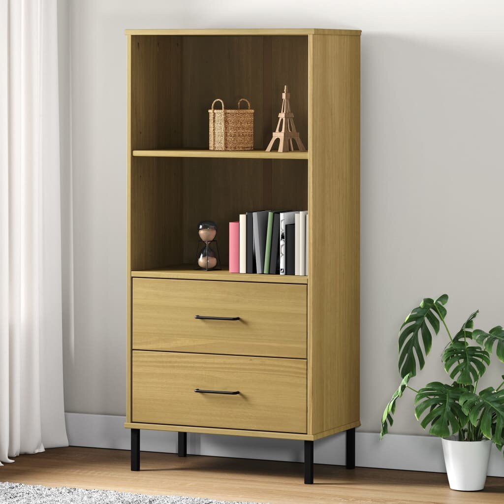 vidaXL Библиотека с 2 чекмеджета кафява 60x35x1285 см масив OSLO