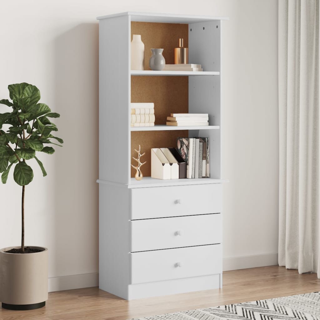 vidaXL Библиотека с чекмеджета ALTA бяла 60x35x142 см бор масив