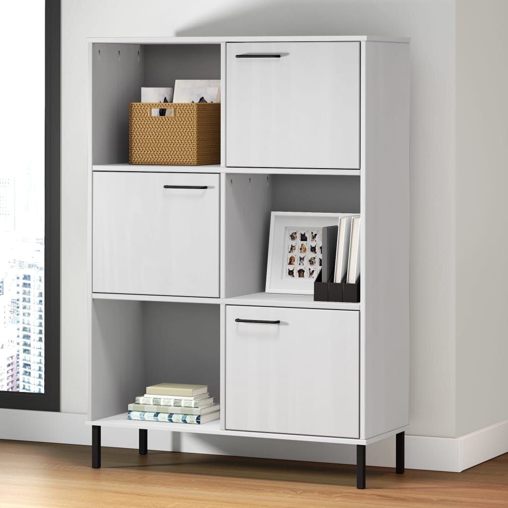 vidaXL Библиотека с метални крака бяла 90x35x1285 см дърво масив OSLO