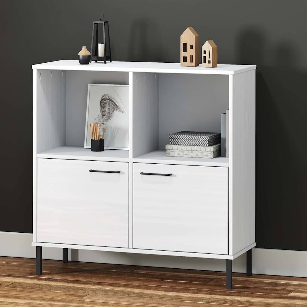 vidaXL Библиотека с метални крака бяла 90x35x905 см дърво масив OSLO