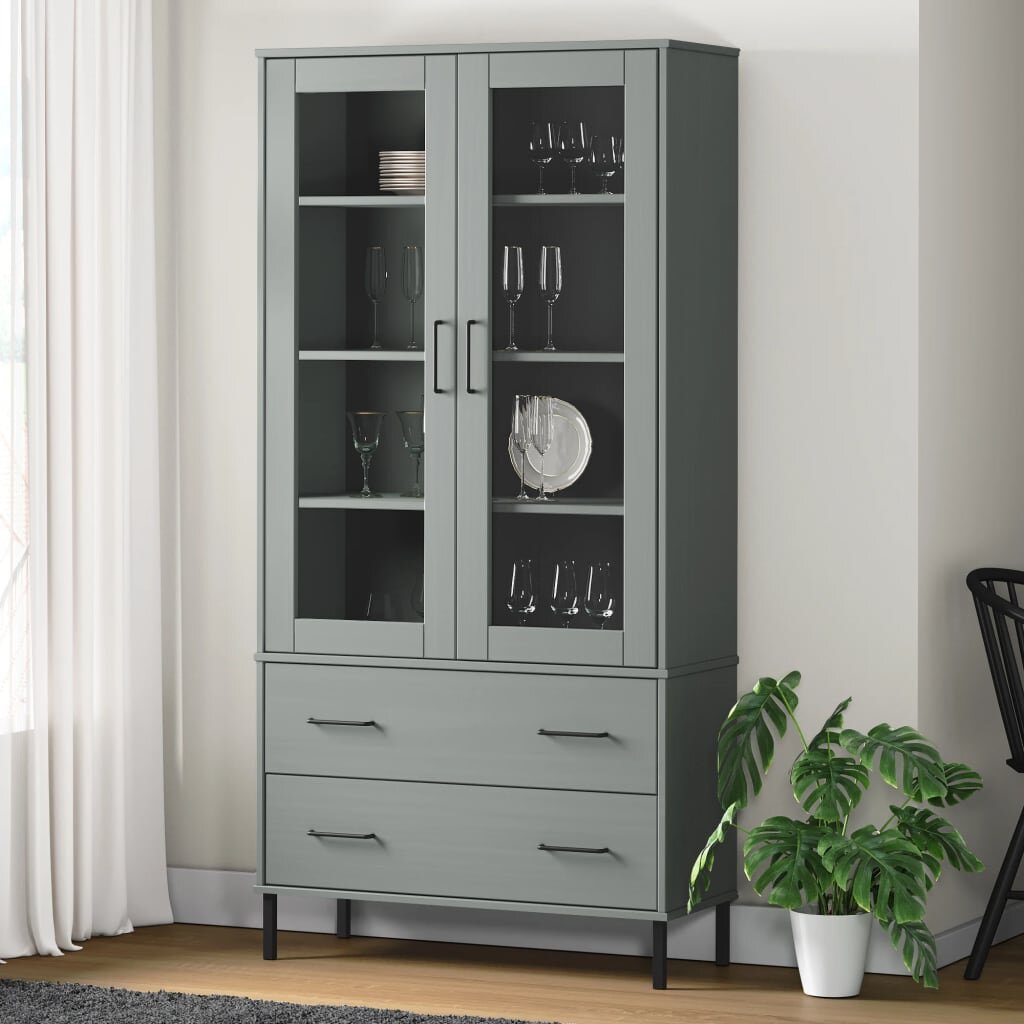 vidaXL Библиотека с метални крака сива 85x35x1725 см дърво масив OSLO