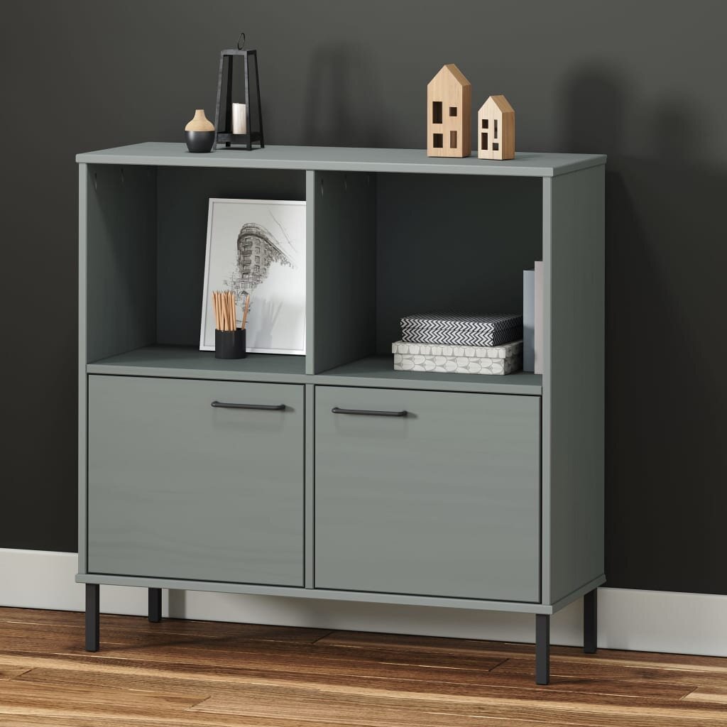 vidaXL Библиотека с метални крака сива 90x35x905 см дърво масив OSLO
