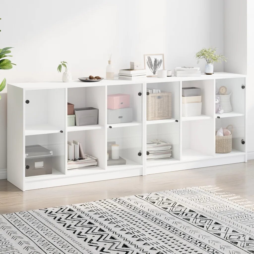 vidaXL Библиотека с врати бяла 204x37x75 см инженерно дърво