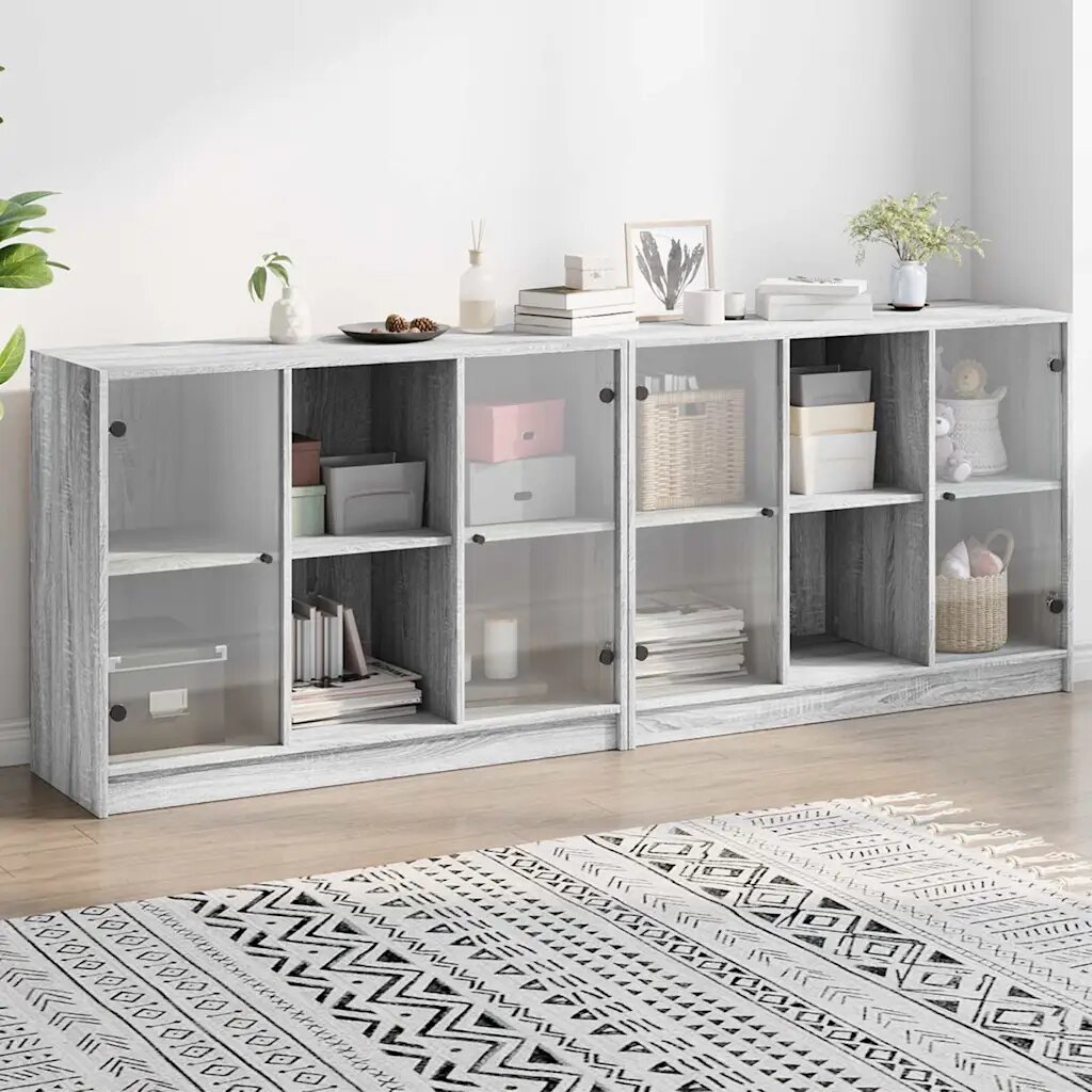 vidaXL Библиотека с врати сив сонома 204x37x75 см инженерно дърво