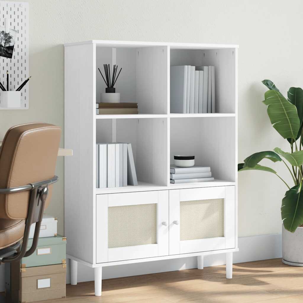 vidaXL Библиотека SENJA ратанова визия бяла 90x35x130 см бор масив