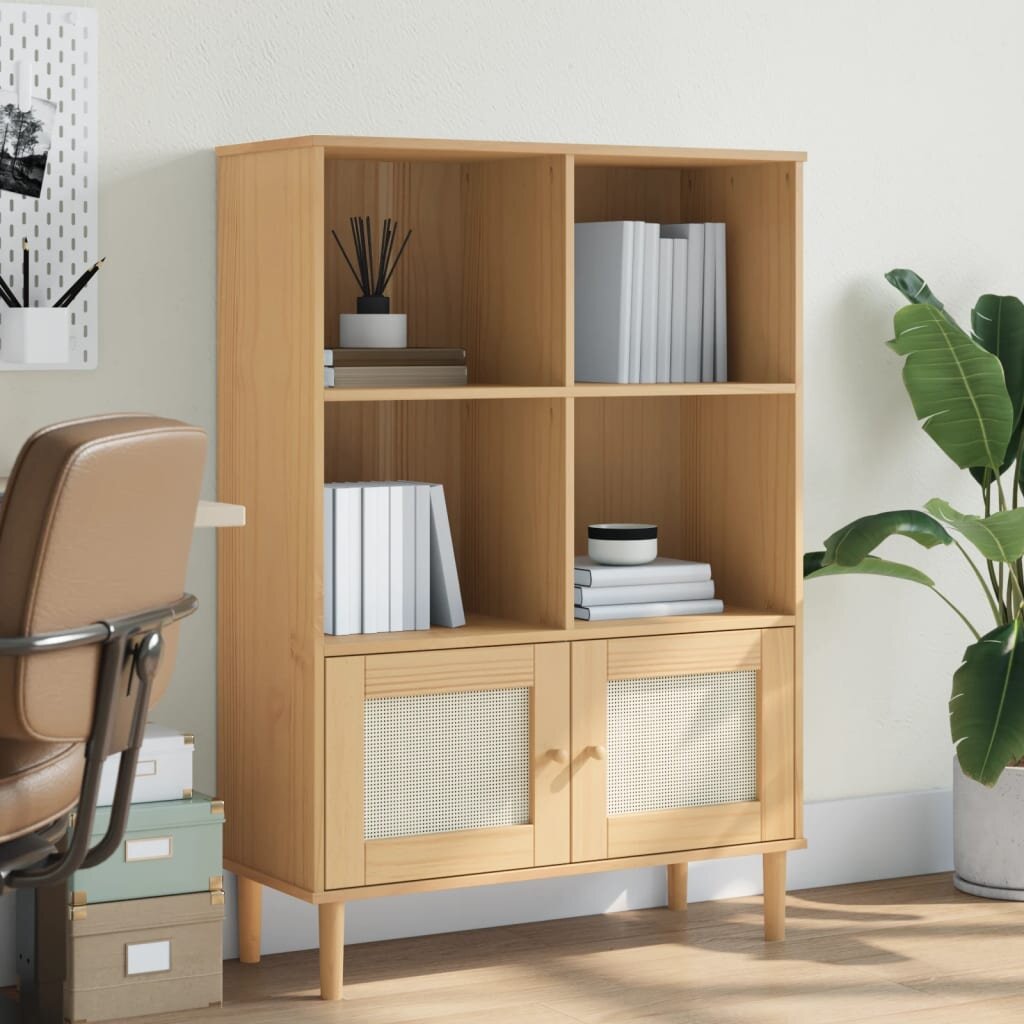 vidaXL Библиотека SENJA ратанова визия кафява 90x35x130 см бор масив