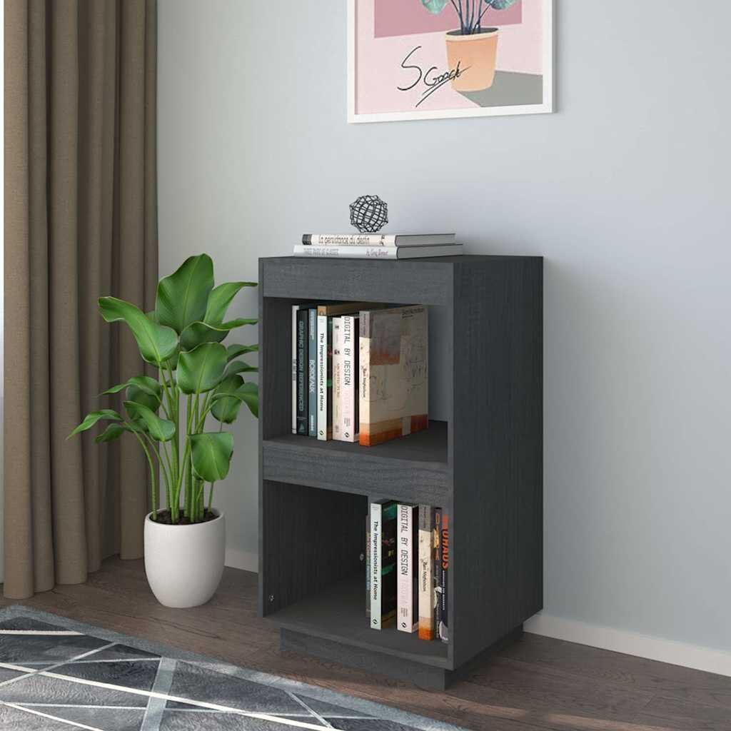 vidaXL Библиотека сива 40x35x71 см борово дърво масив