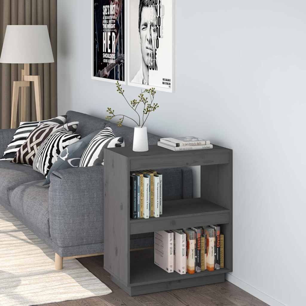 vidaXL Библиотека сива 60x35x71 см борово дърво масив
