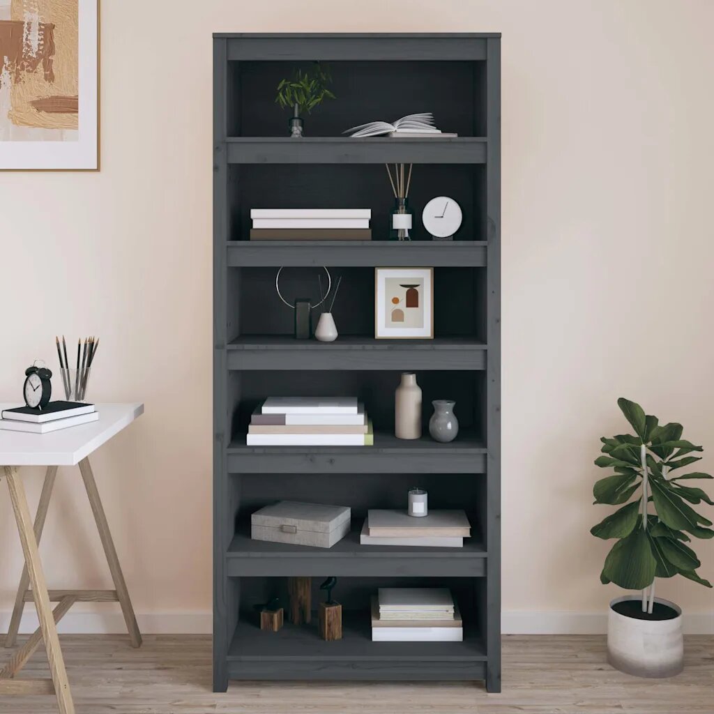 vidaXL Библиотека сива 80x35x183 см бор масив