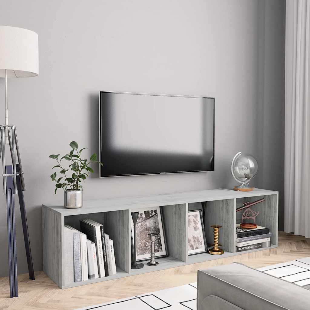 vidaXL Библиотека/ТВ шкаф бетонно сива 143x30x36 см