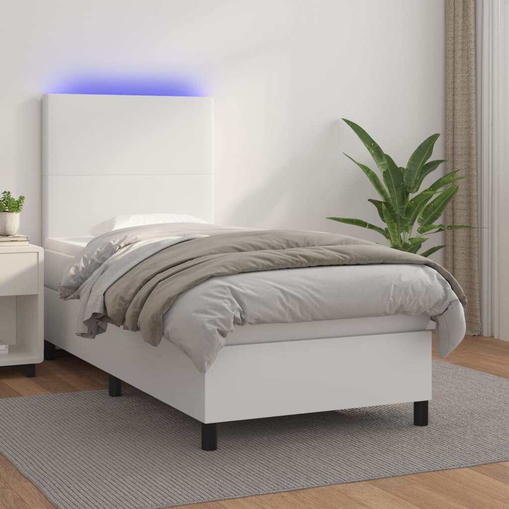 vidaXL Боксспринг легло с матрак и LED бяло 100x200 см изкуствена кожа
