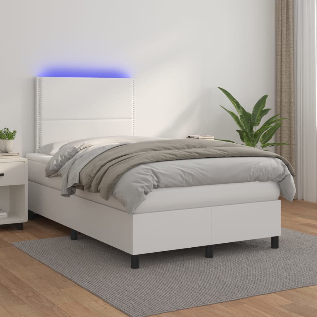 vidaXL Боксспринг легло с матрак и LED бяло 120x200 см изкуствена кожа