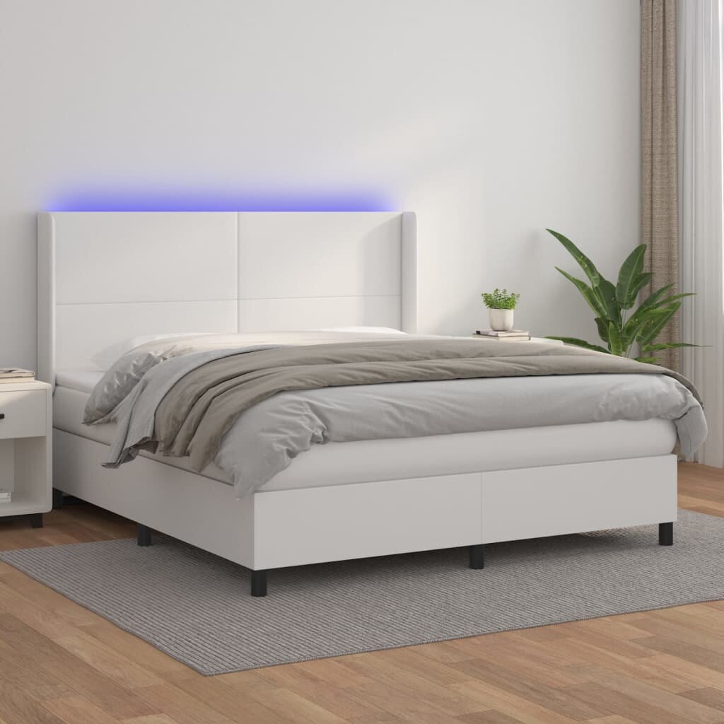 vidaXL Боксспринг легло с матрак и LED бяло 160x200 см изкуствена кожа