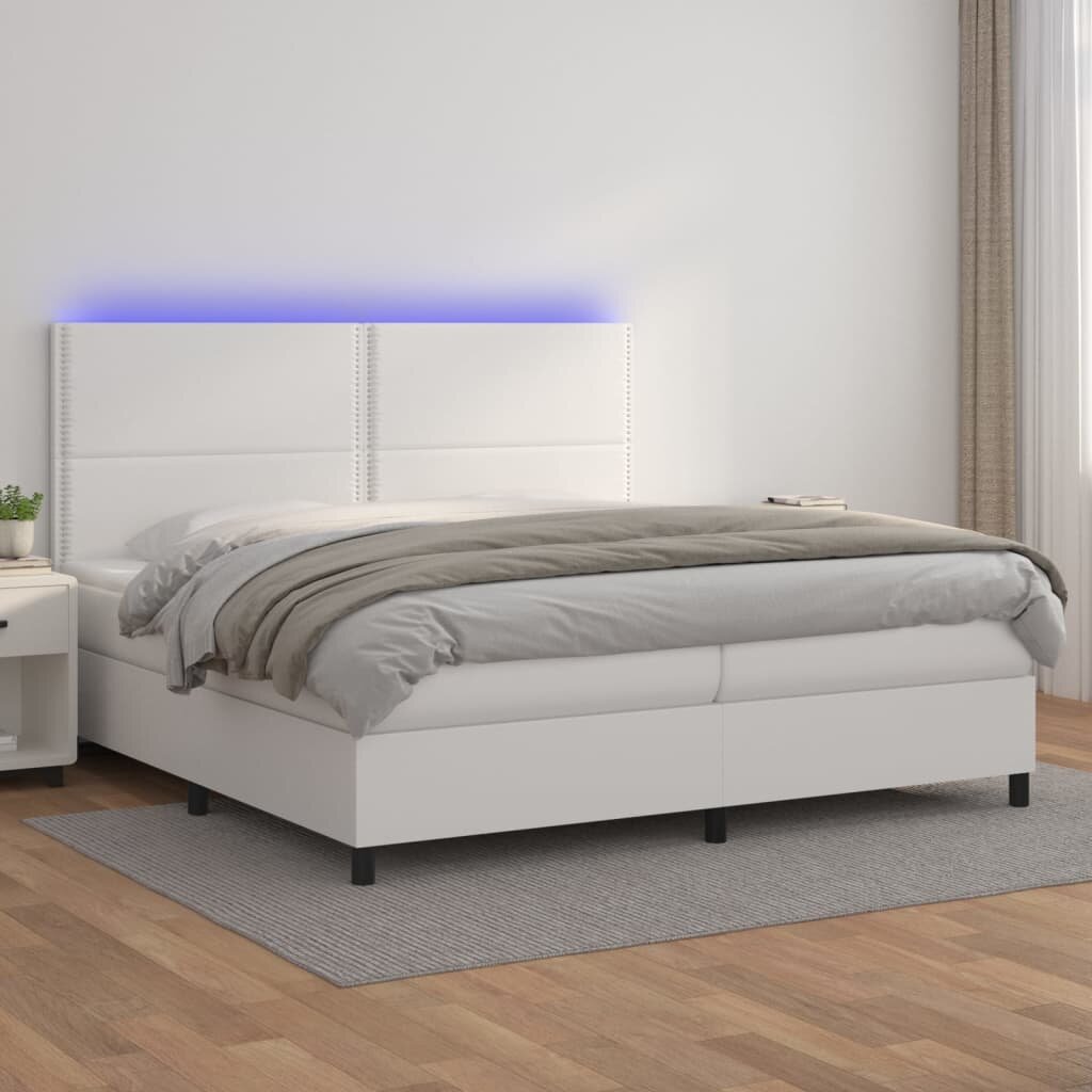 vidaXL Боксспринг легло с матрак и LED бяло 200x200 см изкуствена кожа