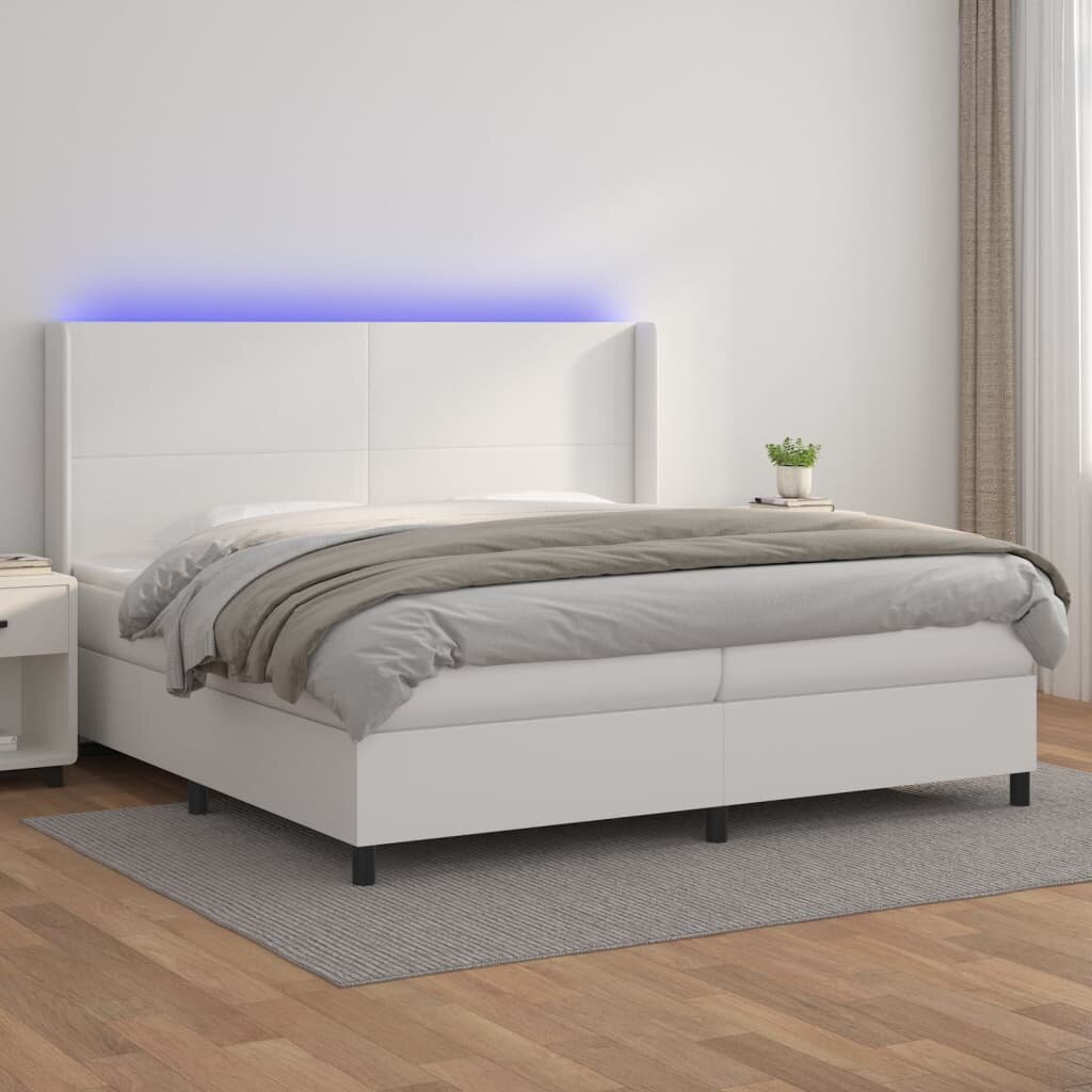 vidaXL Боксспринг легло с матрак и LED бяло 200x200 см изкуствена кожа