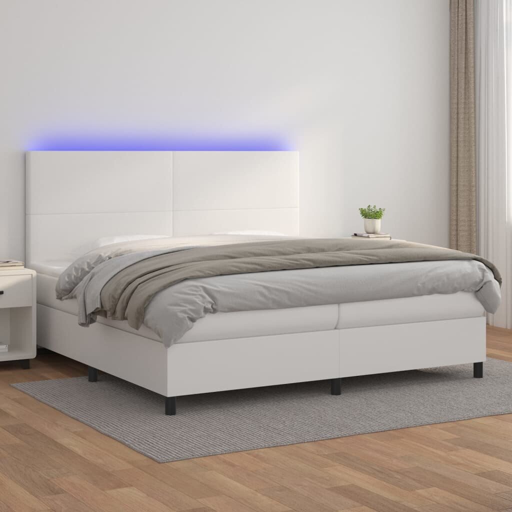 vidaXL Боксспринг легло с матрак и LED бяло 200x200 см изкуствена кожа