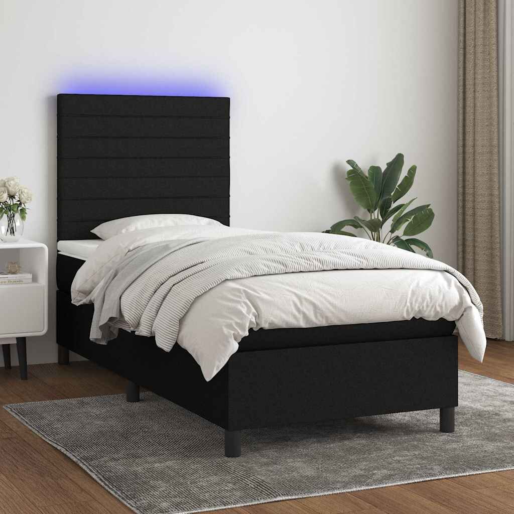 vidaXL Боксспринг легло с матрак и LED черна 90x190 см плат
