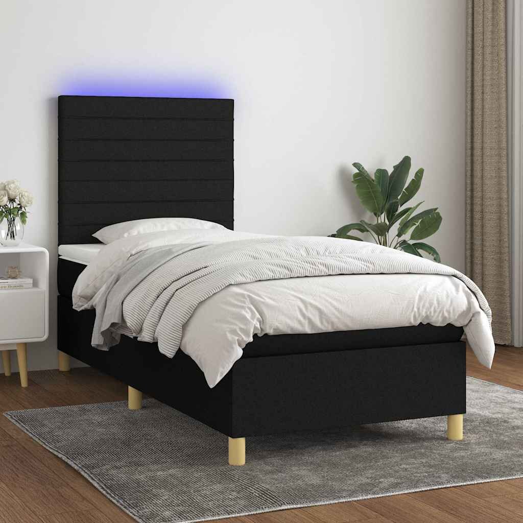 vidaXL Боксспринг легло с матрак и LED черна 90x190 см плат