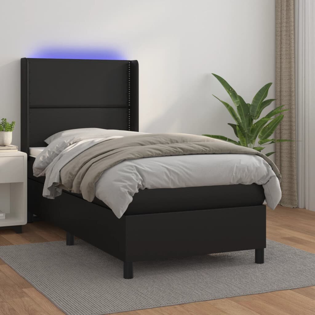 vidaXL Боксспринг легло с матрак и LED черно 100x200см изкуствена кожа