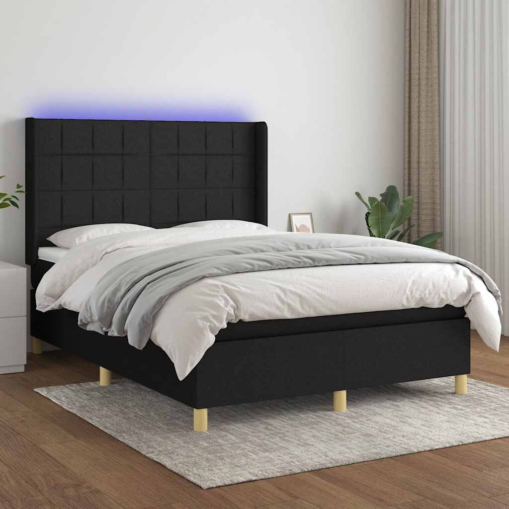 vidaXL Боксспринг легло с матрак и LED черно 140x190 см плат