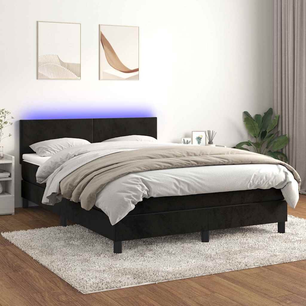 vidaXL Боксспринг легло с матрак и LED черно 140x200 см кадифе