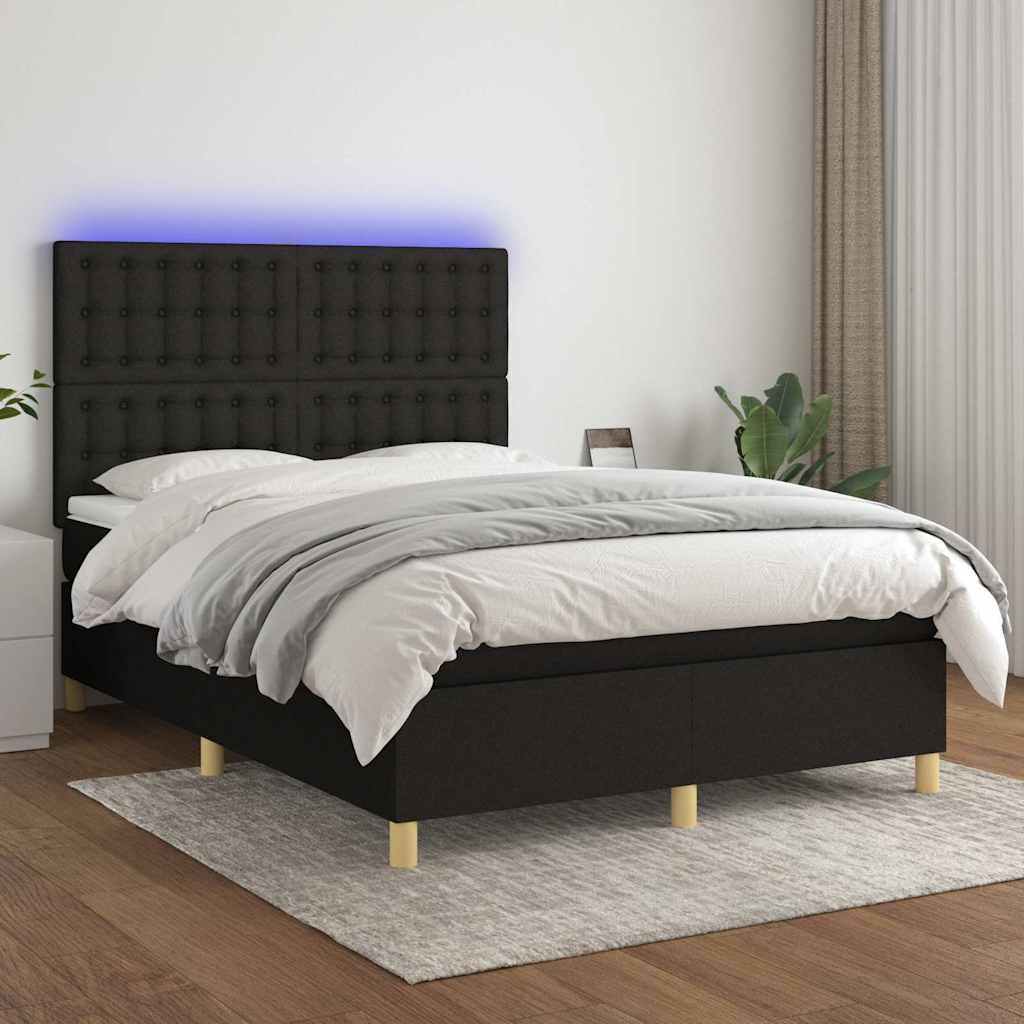 vidaXL Боксспринг легло с матрак и LED черно 140x200 см плат