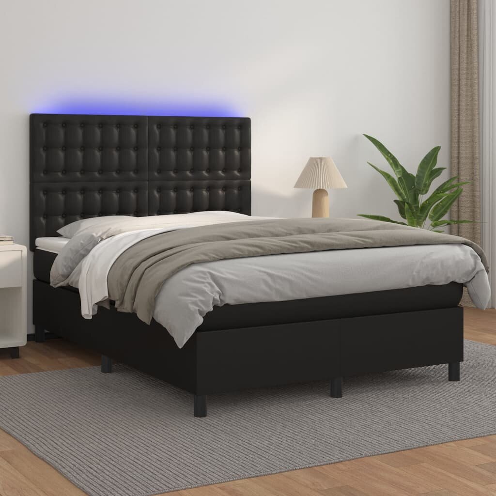 vidaXL Боксспринг легло с матрак и LED черно 140x200см изкуствена кожа