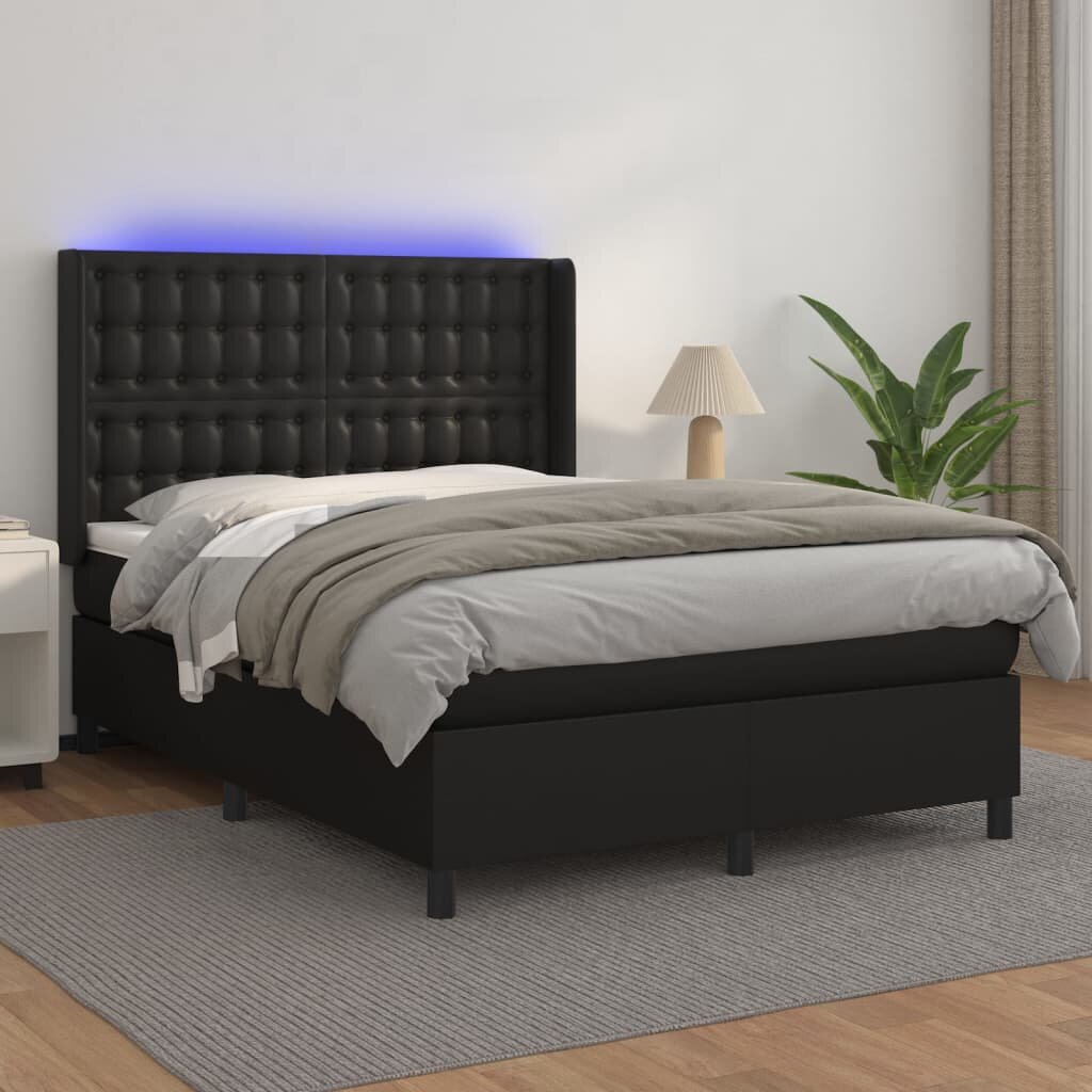 vidaXL Боксспринг легло с матрак и LED черно 140x200см изкуствена кожа