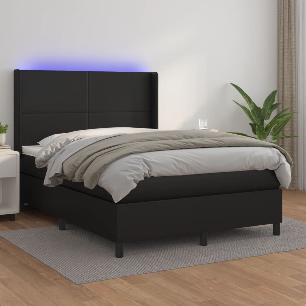 vidaXL Боксспринг легло с матрак и LED черно 140x200см изкуствена кожа