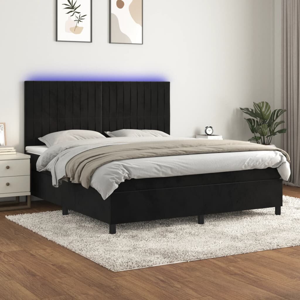 vidaXL Боксспринг легло с матрак и LED черно 160x200 см кадифе