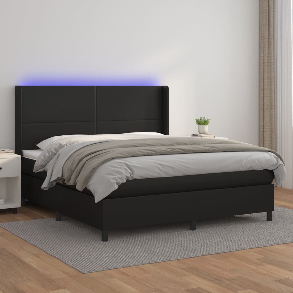 vidaXL Боксспринг легло с матрак и LED черно 160x200см изкуствена кожа