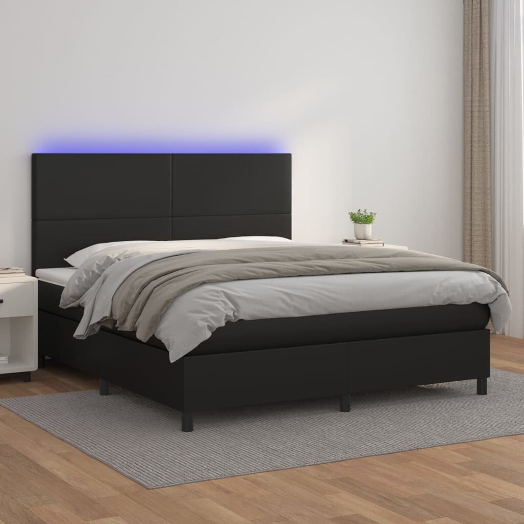 vidaXL Боксспринг легло с матрак и LED черно 160x200см изкуствена кожа