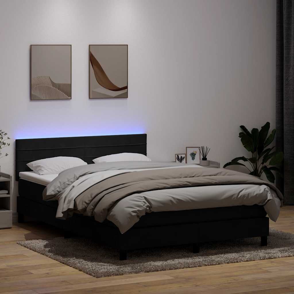 vidaXL Боксспринг легло с матрак и LED черно 160x210 см кадифе