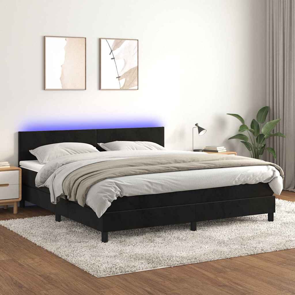 vidaXL Боксспринг легло с матрак и LED черно 180x200 см кадифе