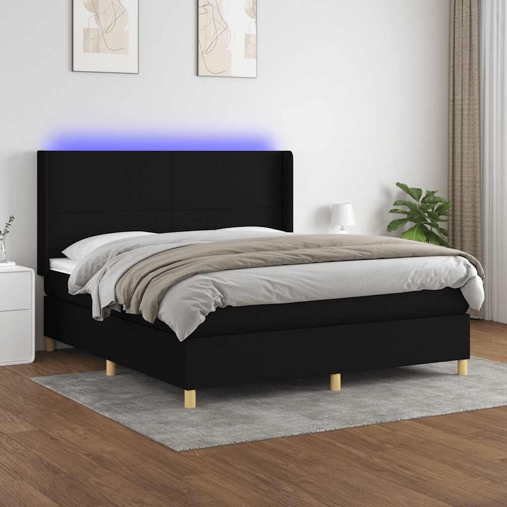 vidaXL Боксспринг легло с матрак и LED черно 180x200 см плат