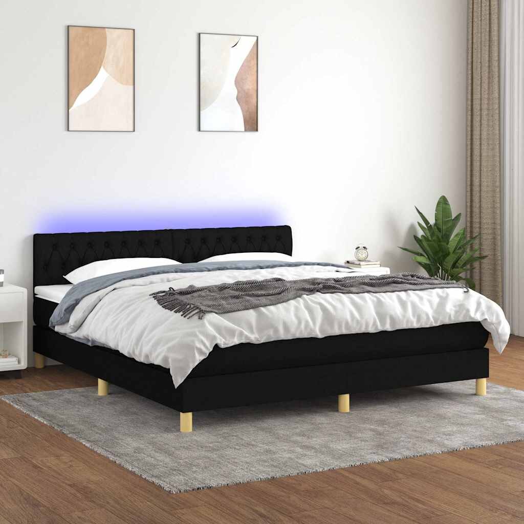 vidaXL Боксспринг легло с матрак и LED черно 180x200 см плат