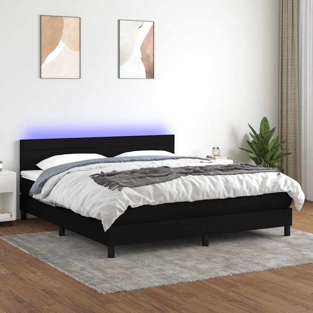 vidaXL Боксспринг легло с матрак и LED черно 180x200 см плат