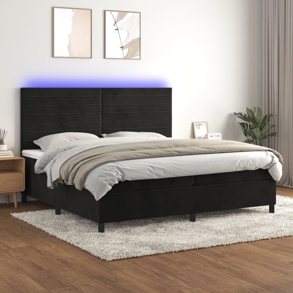 vidaXL Боксспринг легло с матрак и LED черно 200x200 см кадифе