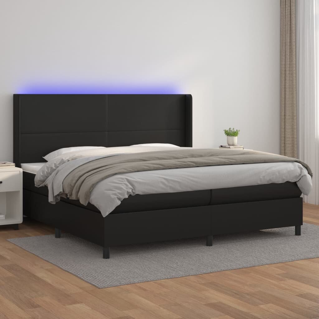 vidaXL Боксспринг легло с матрак и LED черно 200x200см изкуствена кожа