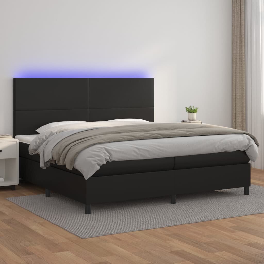 vidaXL Боксспринг легло с матрак и LED черно 200x200см изкуствена кожа