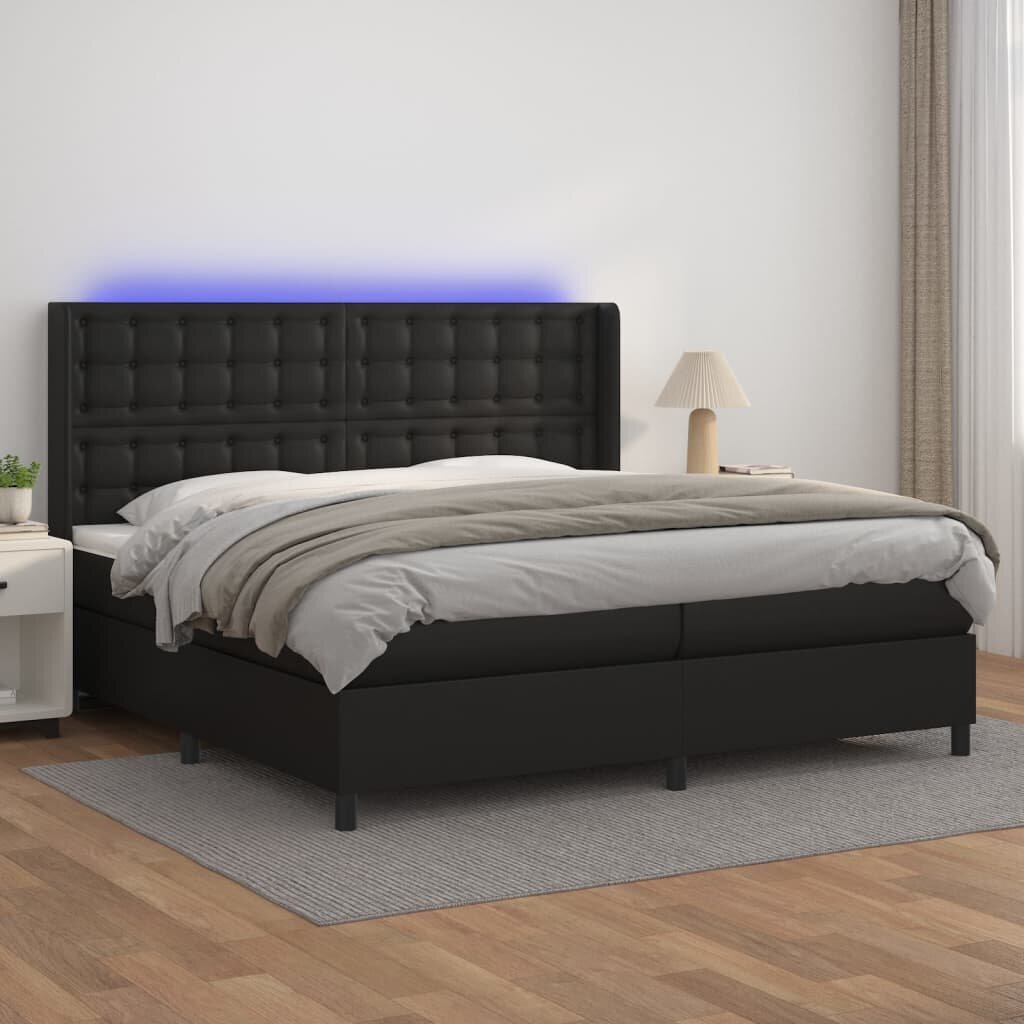 vidaXL Боксспринг легло с матрак и LED черно 200x200см изкуствена кожа