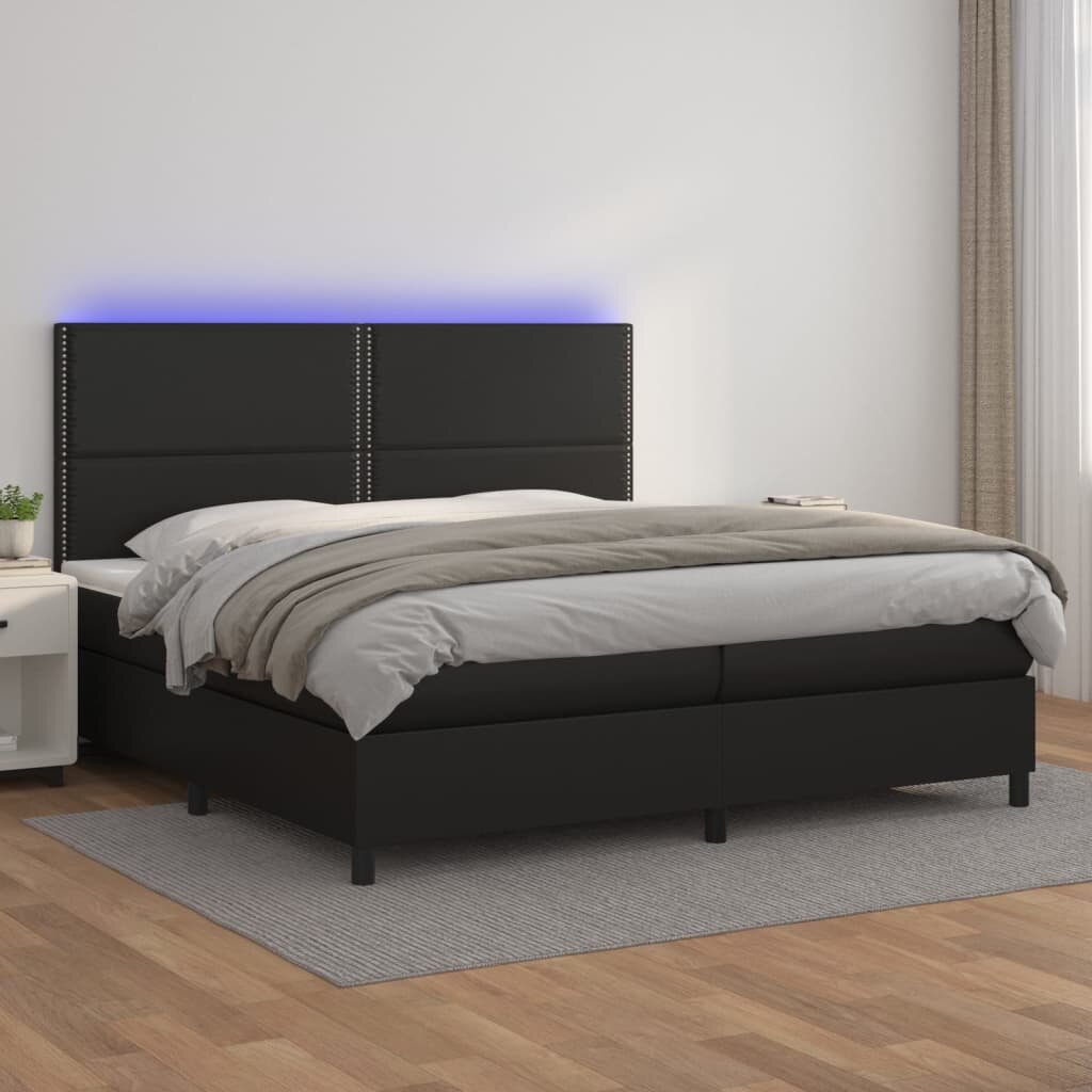 vidaXL Боксспринг легло с матрак и LED черно 200x200см изкуствена кожа