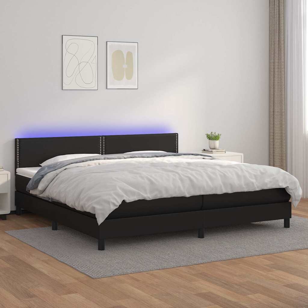 vidaXL Боксспринг легло с матрак и LED черно 200x200см изкуствена кожа