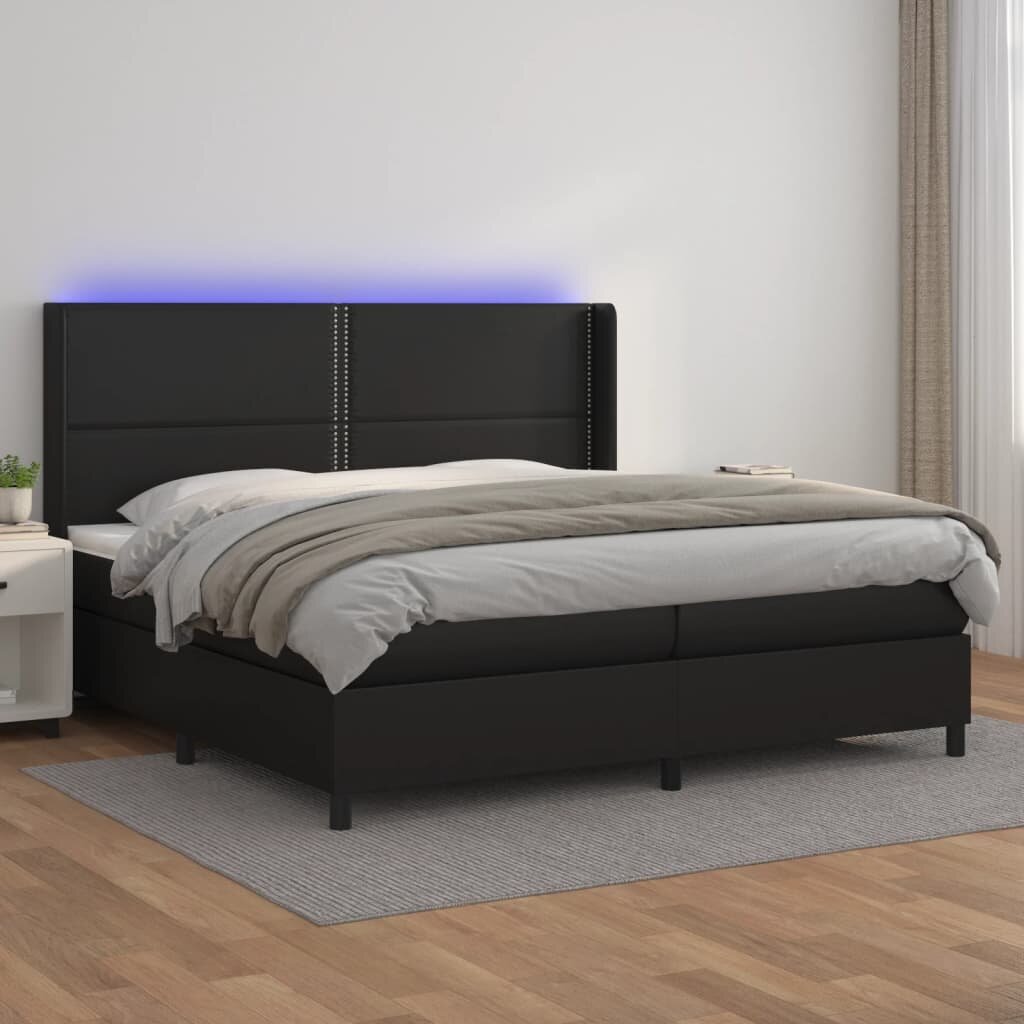 vidaXL Боксспринг легло с матрак и LED черно 200x200см изкуствена кожа