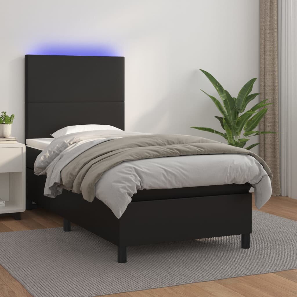 vidaXL Боксспринг легло с матрак и LED черно 90x190 см изкуствена кожа