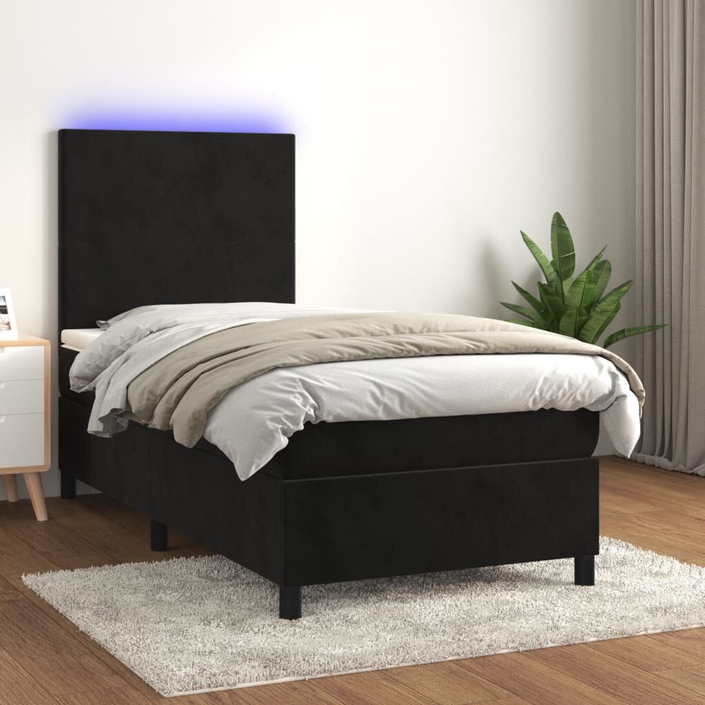 vidaXL Боксспринг легло с матрак и LED черно 90x190 см кадифе